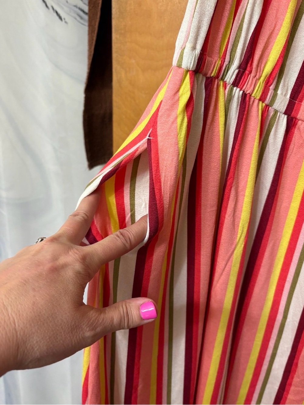 Lane Bryant Striped Maxi Dress in Pink, Yellow, White Size 16/18 - Picture 3 of 4